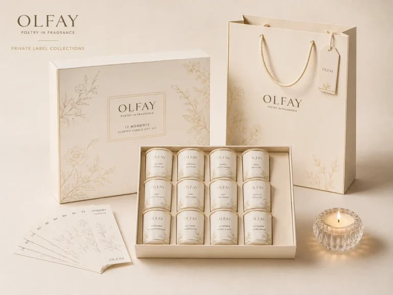 Olfay Poetry in Fragrance 12 Moments scented candle gift set with gift bag, candle holder and bookmarks