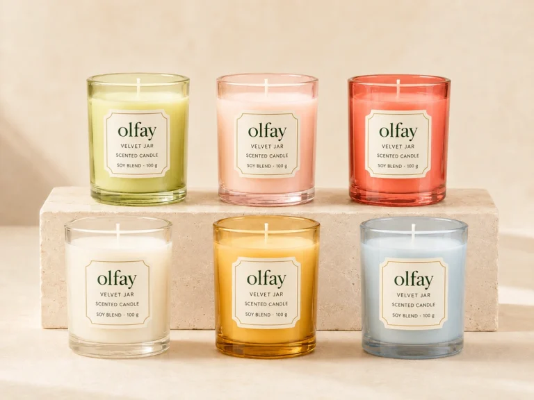 Private label velvet jar scented candle in a premium decorative container