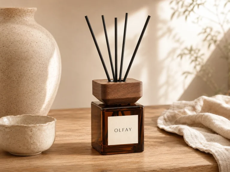 Wholesale 100ml square amber reed diffuser with natural wooden cap for private label home fragrance manufacturing