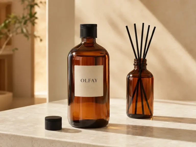 Wholesale 500ml amber reed diffuser refill bottle with black cap and matching diffuser for private label fragrance manufacturing