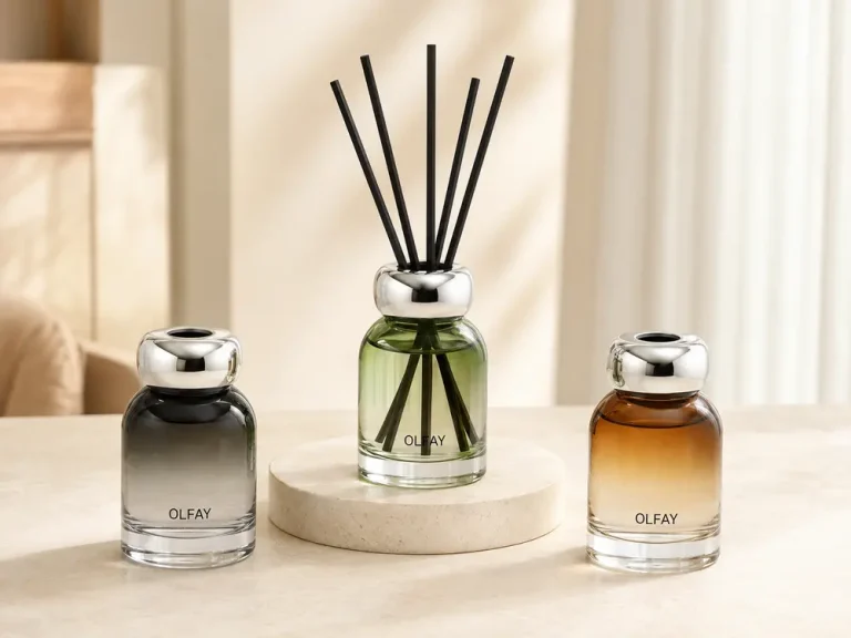 Wholesale 110ml round shoulder reed diffusers with silver electroplated caps and 12% fragrance load for private label manufacturing