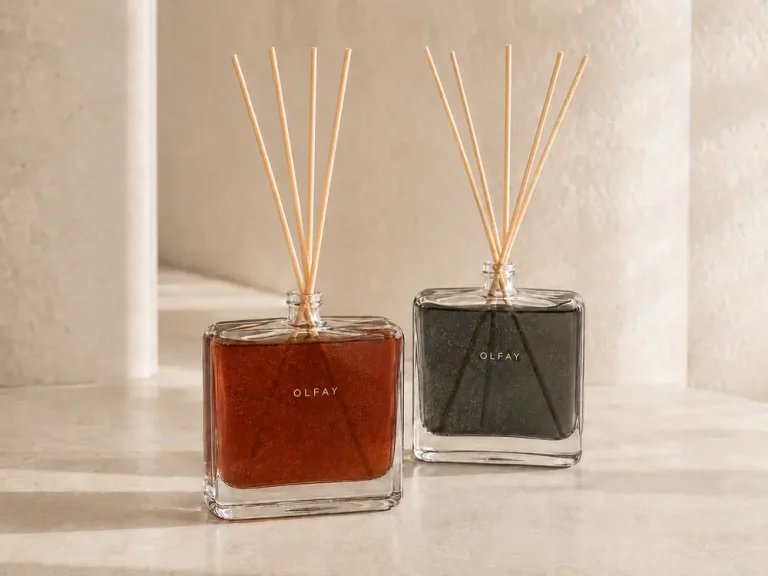 Wholesale 100ml square glass floating sand reed diffusers in russet and smoky grey finishes for private label manufacturing
