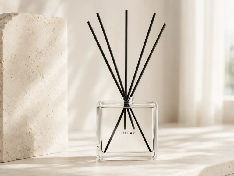 Wholesale 100ml square glass reed diffuser with minimalist line art design and black reeds for private label manufacturing