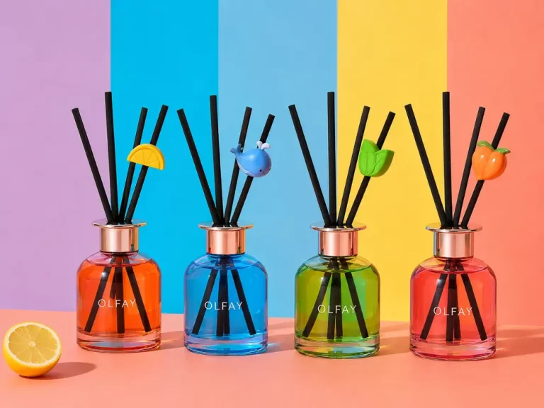 Wholesale 150ml Summer Quest plaster reed diffuser collection with colorful glass bottles and decorative ornaments for private label manufacturing