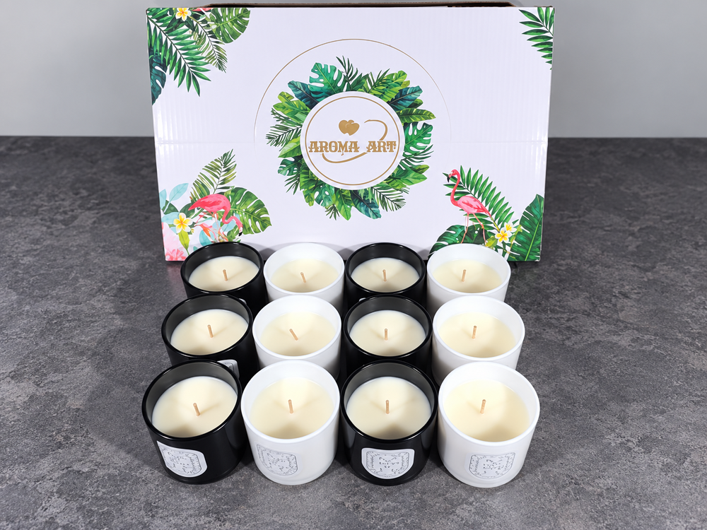 12-Piece Black and White Glass Candle Set