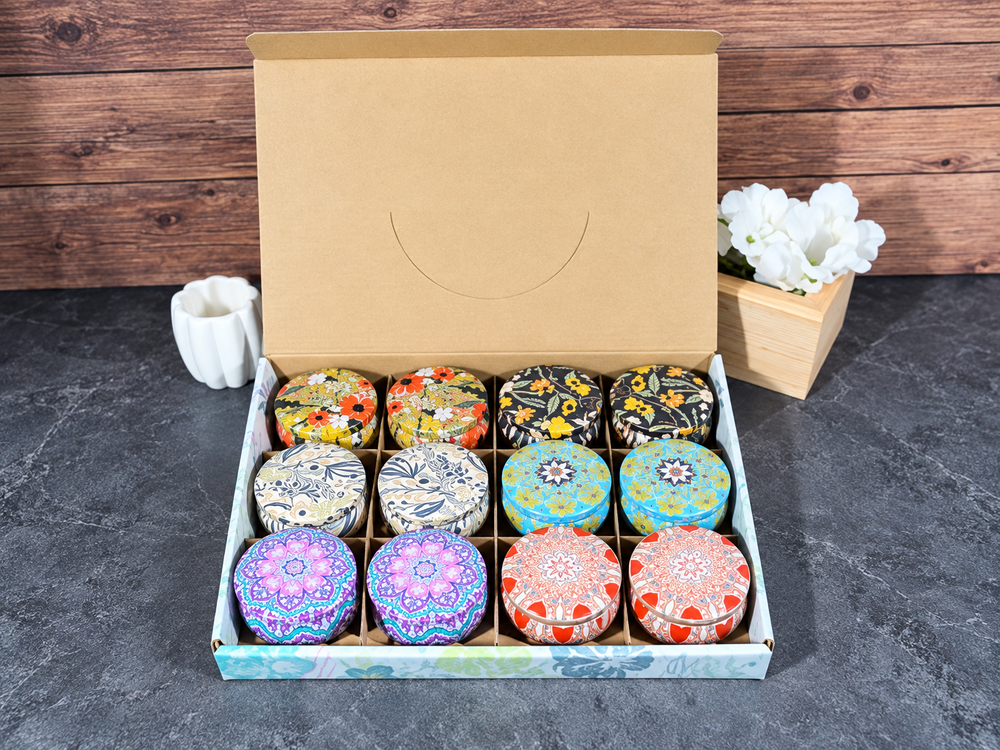 12-Piece Large Patterned Tin Candle Set