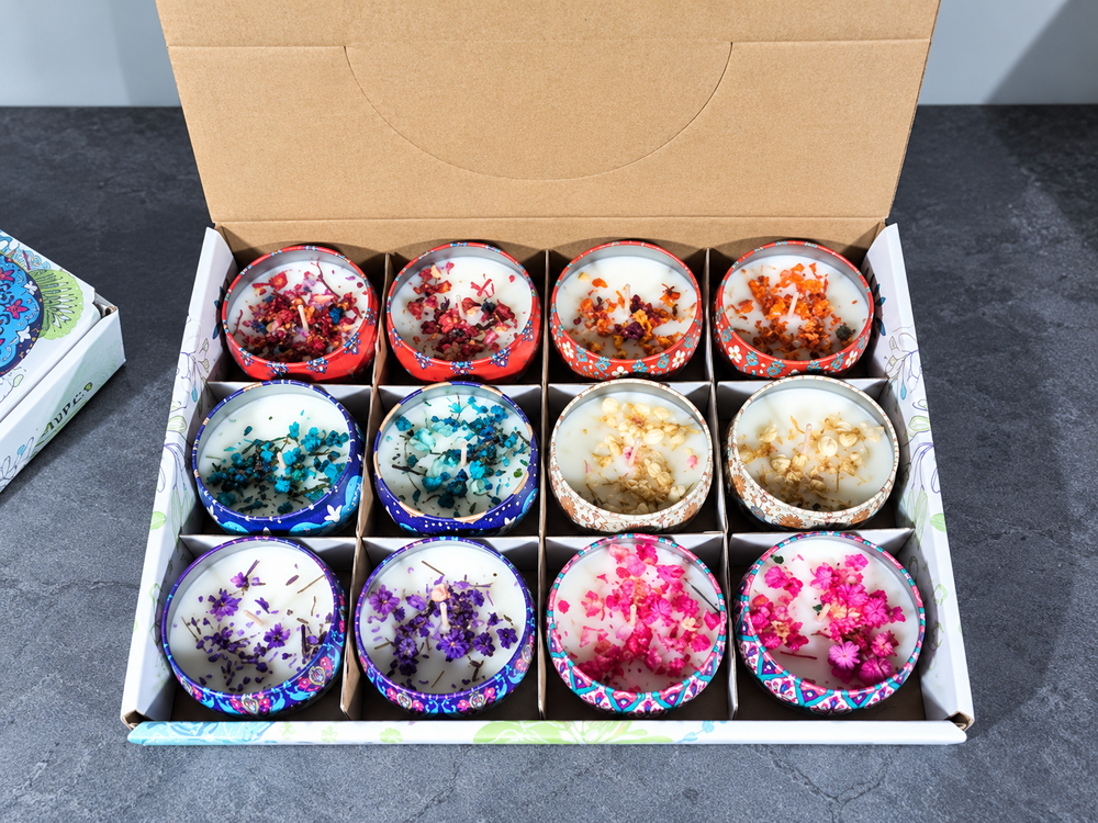 12-Piece Mini Botanical Tin Candle Set
