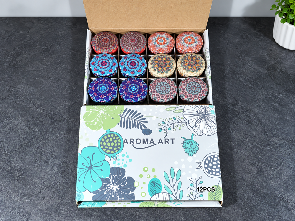 12-Piece Mini Patterned Tin Candle Set