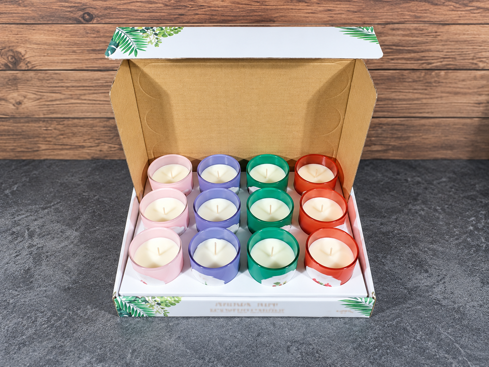 12-Piece Straight-Sided Colored Glass Candle Set