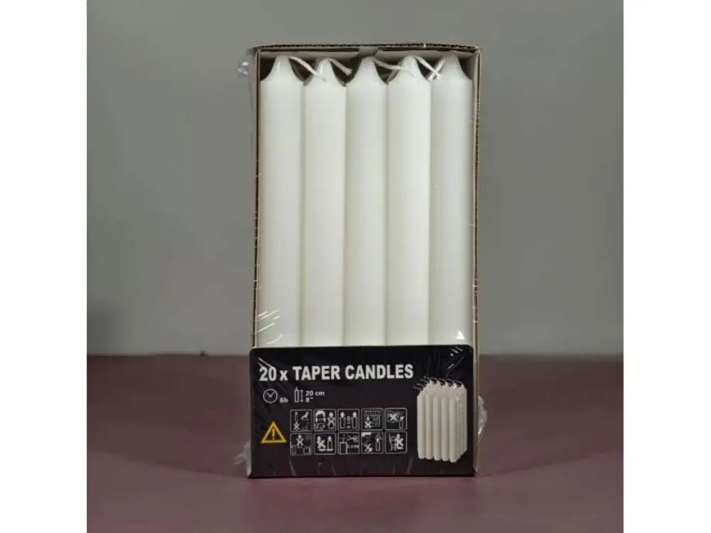 20 cm Fluted White Candles, 20-Pack