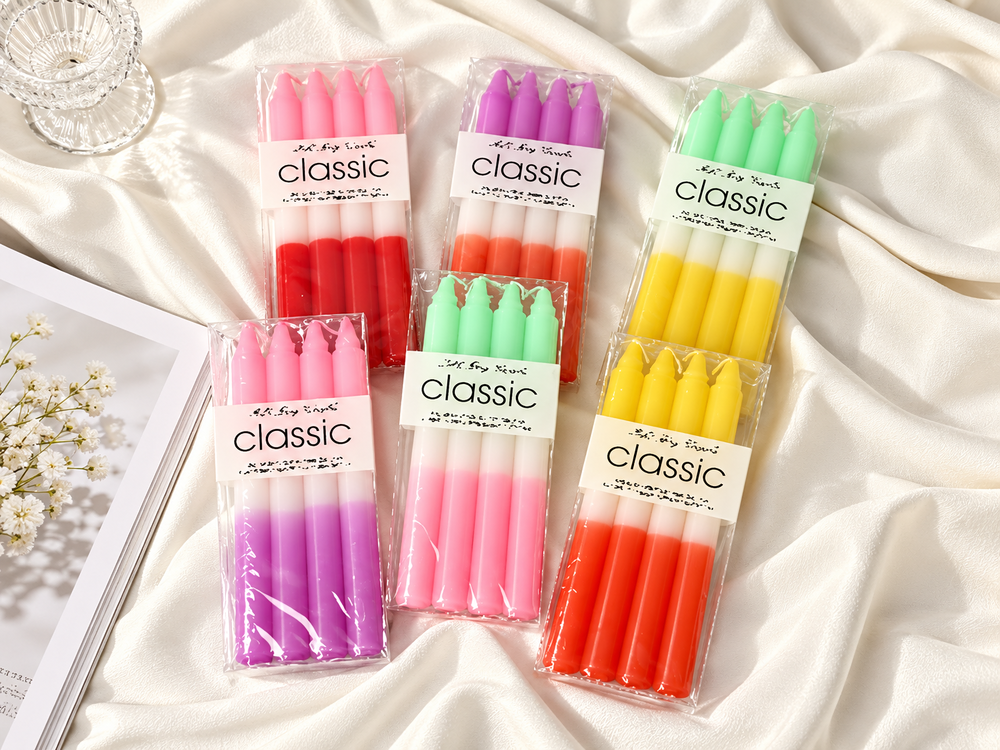 20 cm Three-Tone Fluted Candles, 4-Pack