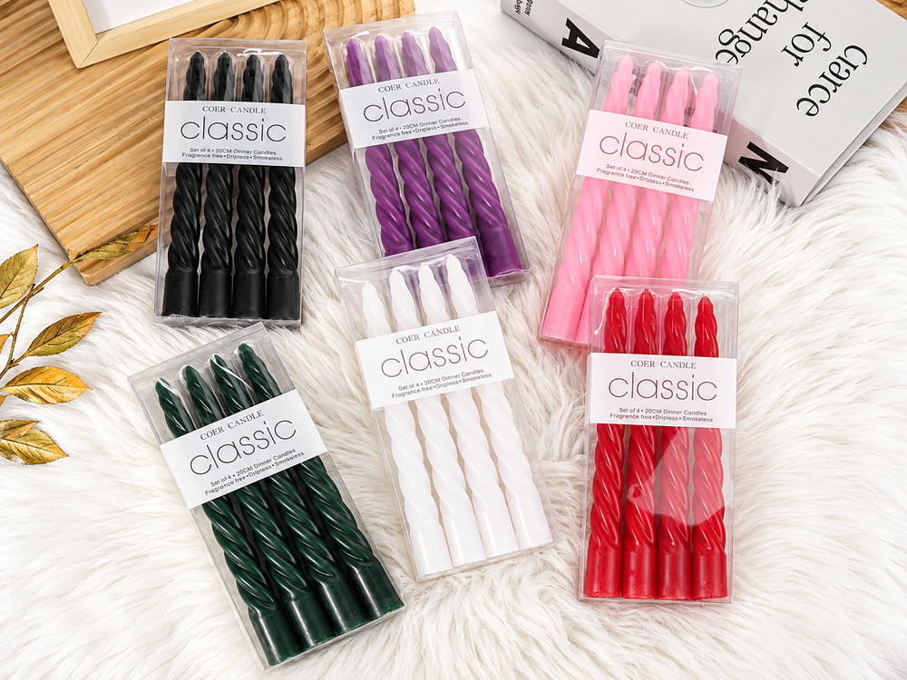 25 cm Twisted Dinner Candles, 4-Pack