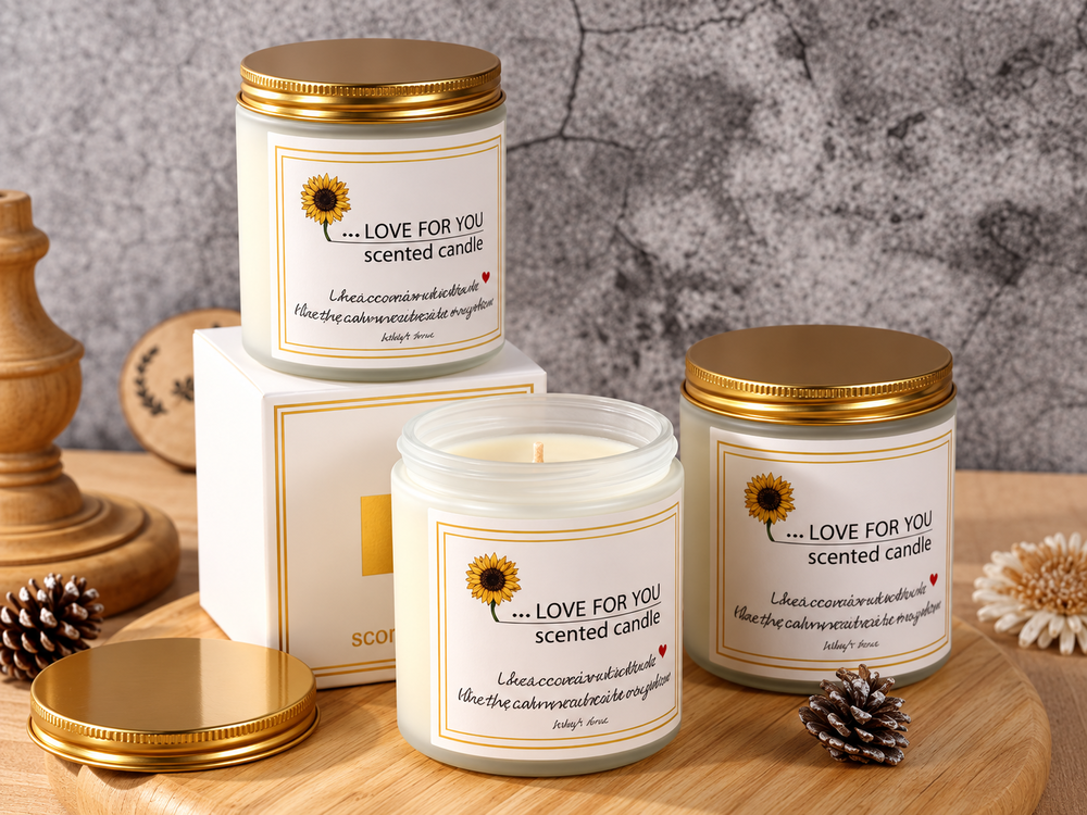 200 g Frosted Glass Candle with Gold Lid