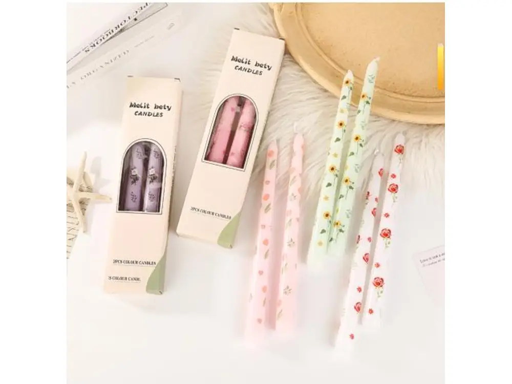 25 cm Botanical Print Taper Candles, 2-Pack