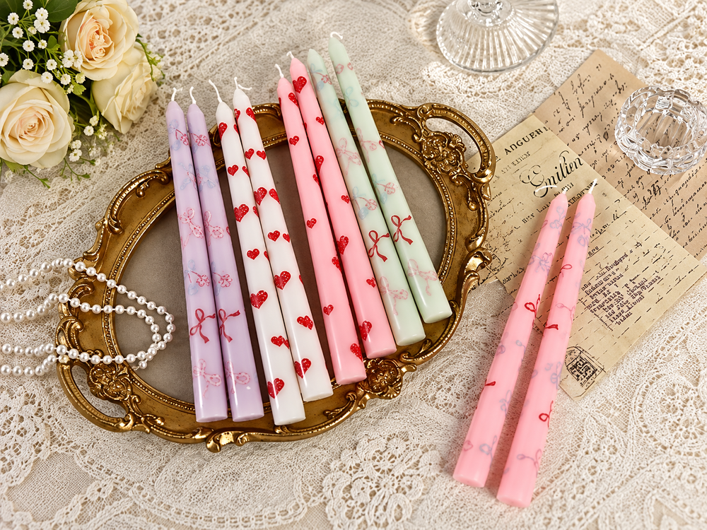 25 cm Cherry and Heart Taper Candles, 2-Pack