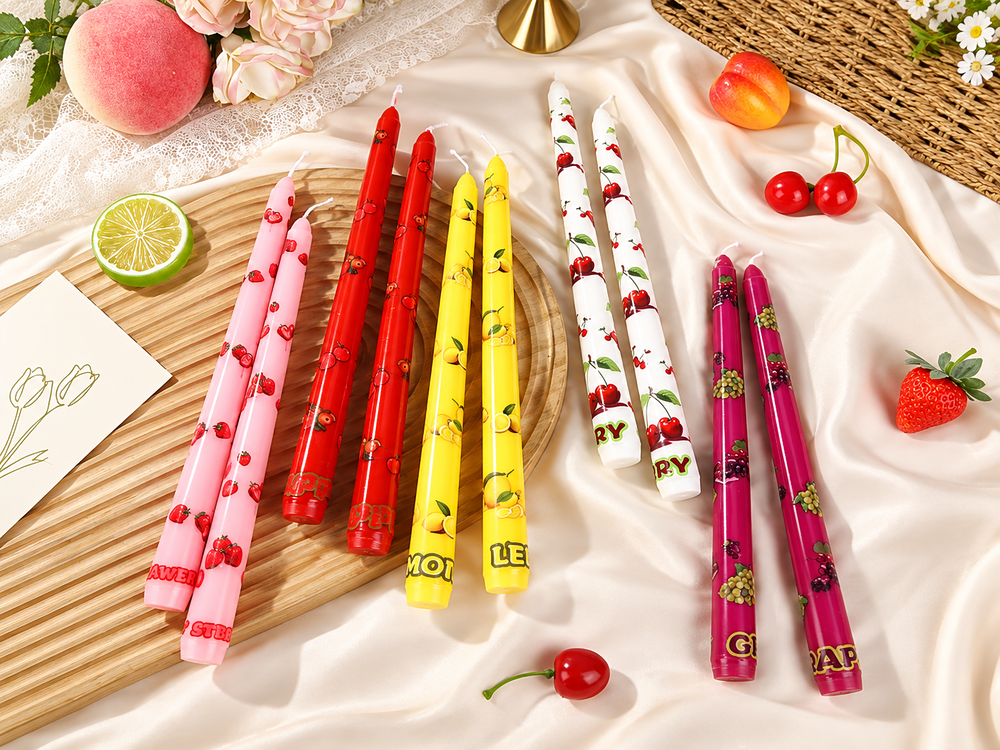 25 cm Fruit-Print Taper Candles, 2-Pack
