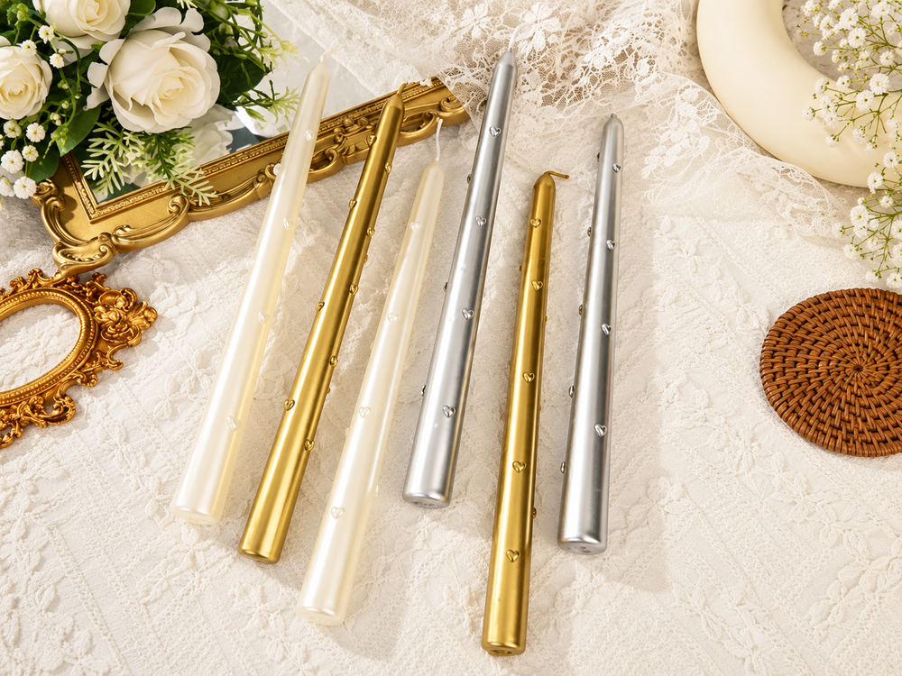 25 cm Heart-Pattern Taper Candles, 2-Pack