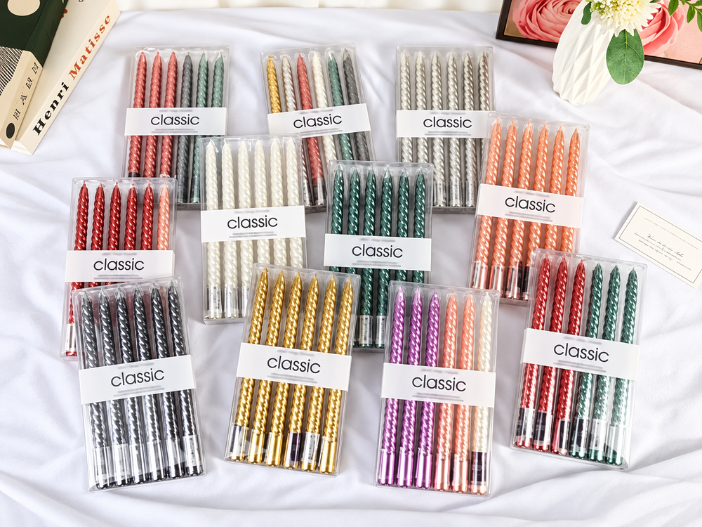 25 cm Metallic Spiral Candles, 6-Pack
