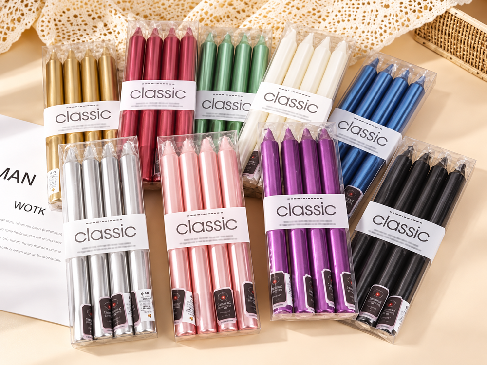 25 cm Metallic Straight Candles, 4-Pack