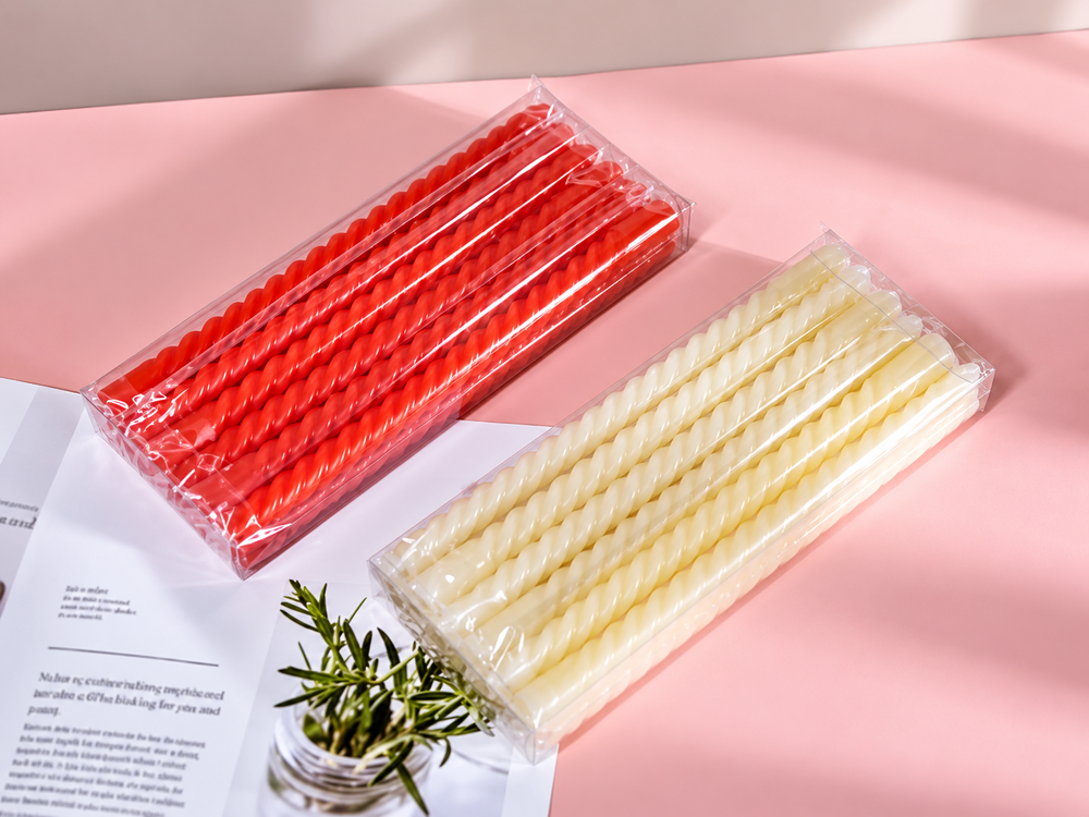 25 cm Red and White Spiral Candles, 12-Pack