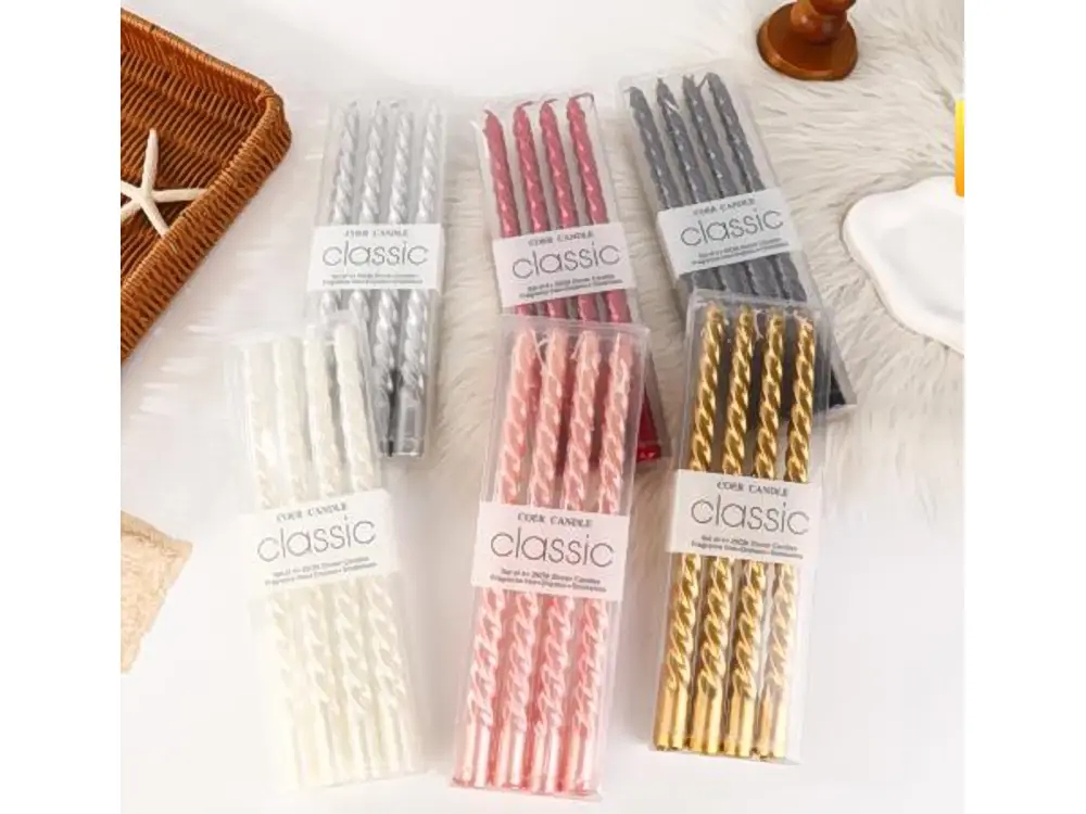 25 cm Slim Metallic Spiral Candles, 4-Pack