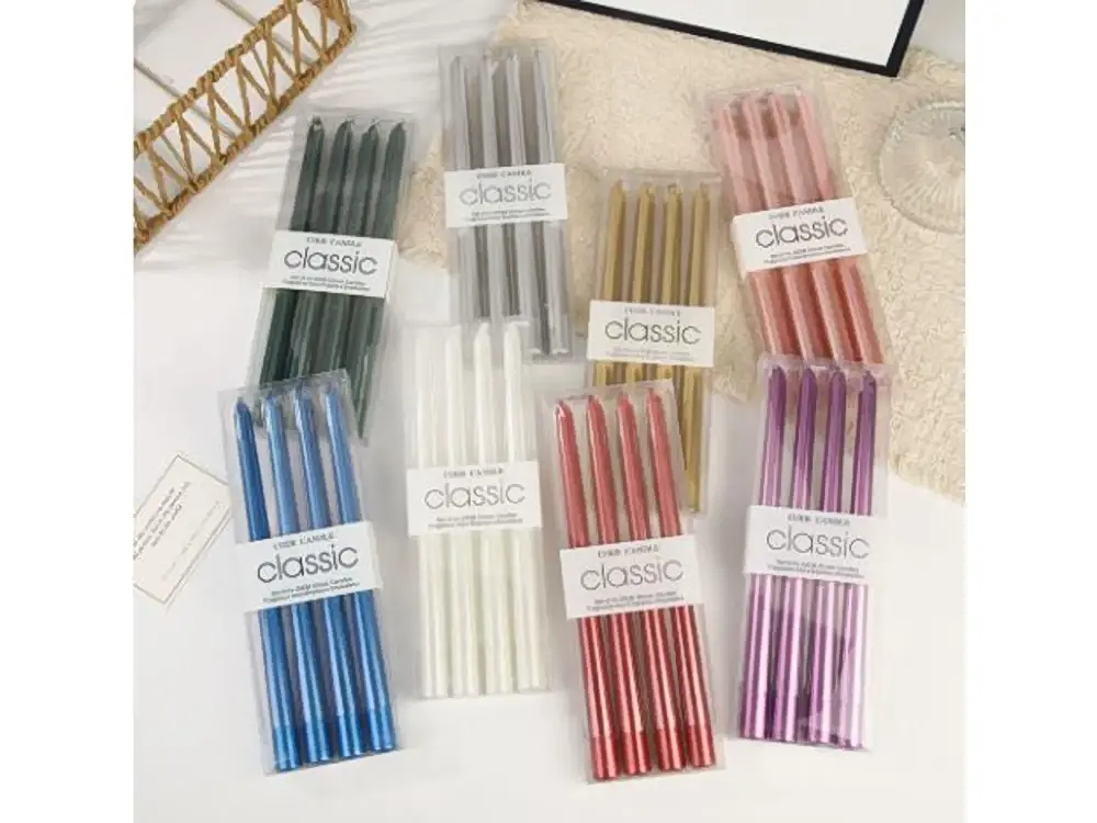 25 cm Slim Metallic Taper Candles, 4-Pack