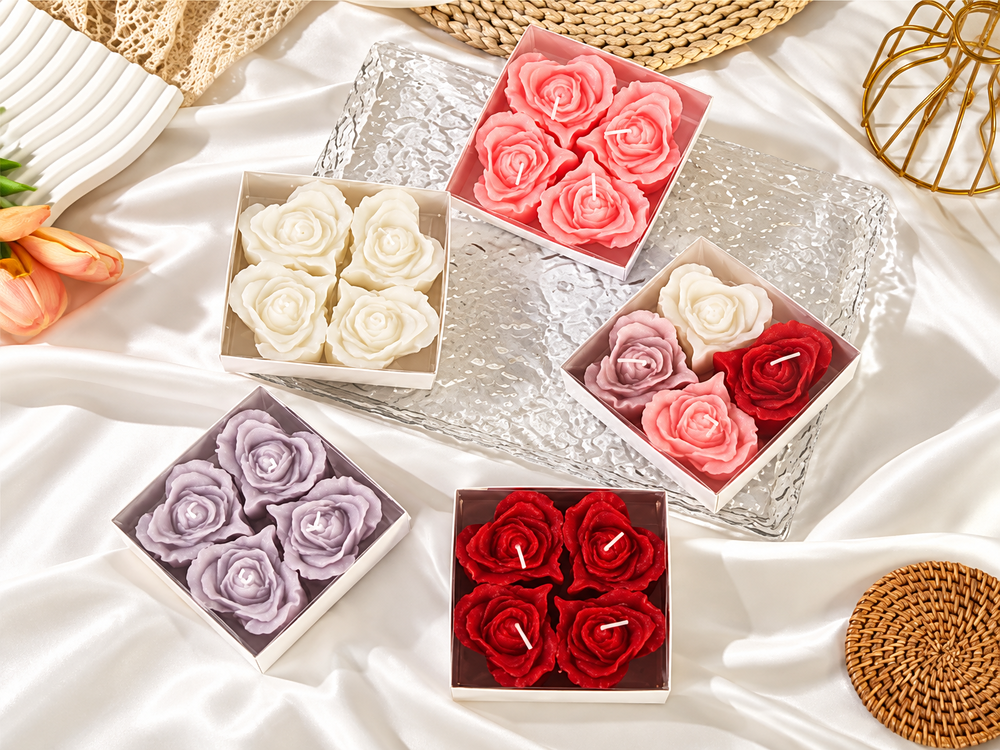 4-Piece Heart Rose Candle Gift Set