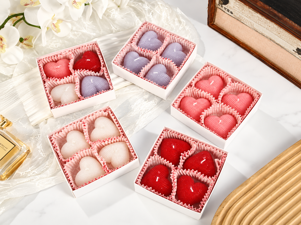 4-Piece Textured Heart Candle Gift Set