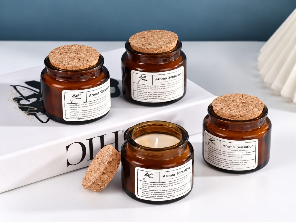 70 g Amber Glass Candle with Cork Lid
