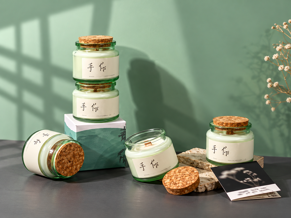70 g Green Glass Candle with Cork Lid