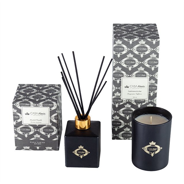 Custom Black Gold Luxury Aromatherapy Gift Set with Reed Diffuser