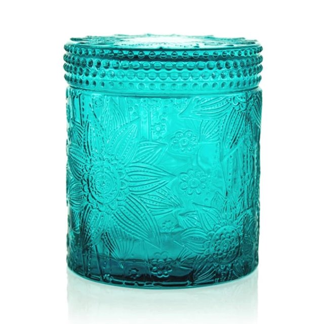 Custom Carved Decorative Colored Candle Glass Jar with Lid