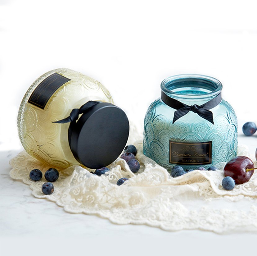 Custom China Supplier Lace Pattern Glass Soy Candle Jar