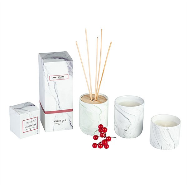 Custom Wood Lids Ceramic Reed Diffuser and Candle Gift Set