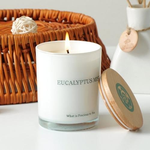 Custom Scented Soy White Candle in Glass Jar, with Wooden Lid