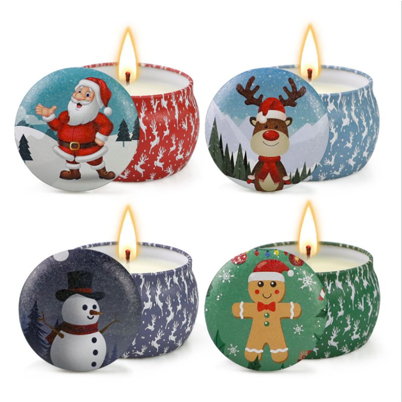 Custom Cute Pattern Packaging Box Christmas Tin Jar Candle