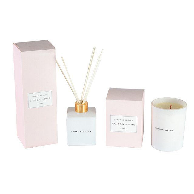 Custom Decorative Frosted Glass Reed Diffuser and Glass Soy Candle Set