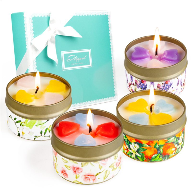 Custom Four-Piece Tin Candle Jar with Soy Wax Scented Plant Oil