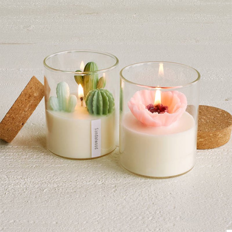 Custom Home Decorative Custom Artificial Plant Glass Container Candles