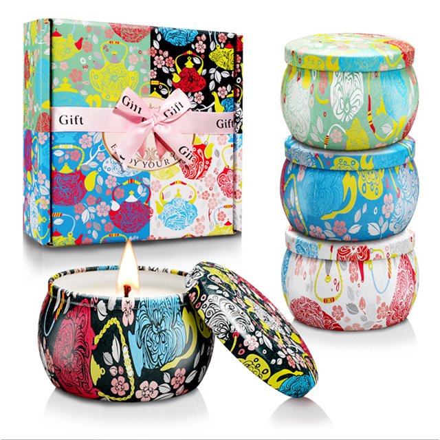 Custom Hot European Candle Gift Sets Custom Retro Patterns Travel Metal Jar Scented Candle Tin