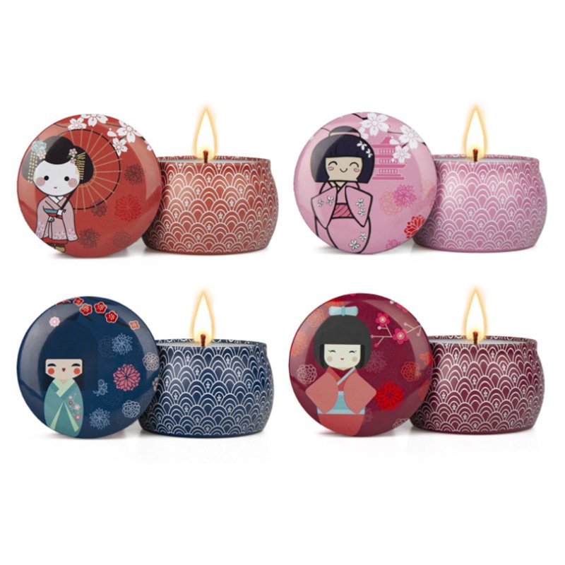 Custom Japanese Style Home Wedding Gift Scented Wax Tin Jar Candle