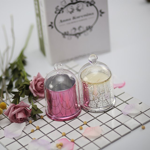 Custom Luxury Colourful Golden Glass Scented Candle with Glass Dome