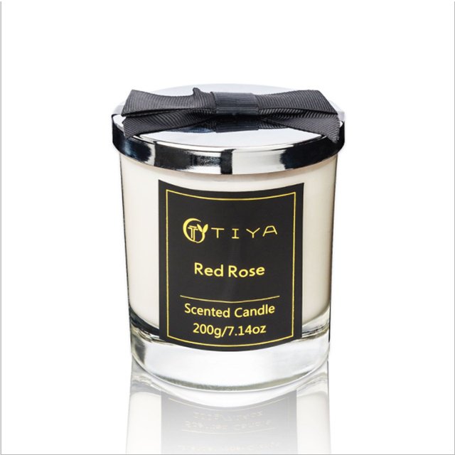 Custom Natural Scented Soy Wax Candle in White Candle Glass Holder with Sliver Metal Lid
