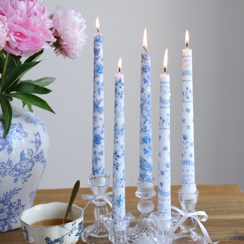 Custom 25 cm Blue and White Porcelain Taper Candles