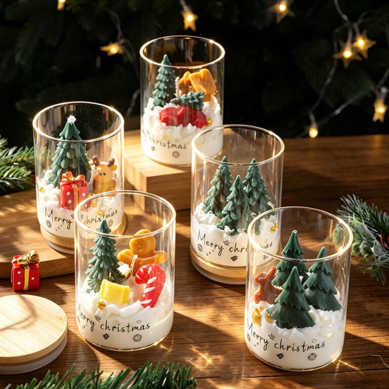 Custom Christmas Miniature Scene Glass Jar Gingerbread Reindeer Scented Candle