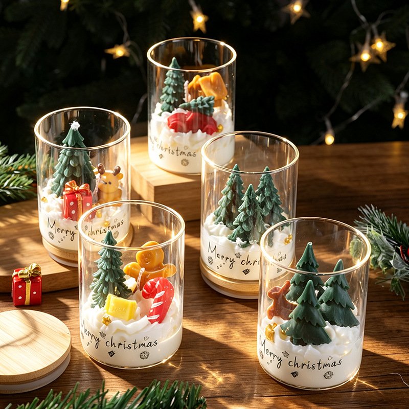 Custom Christmas Miniature Scene Glass Jar Gingerbread Reindeer Scented Candle