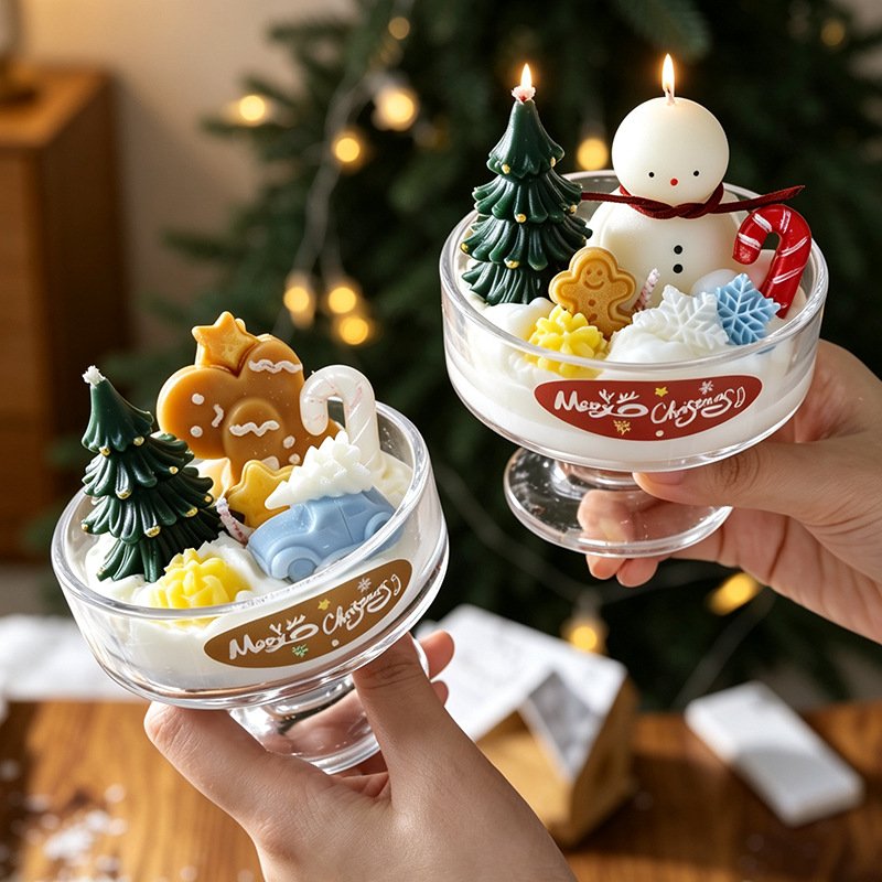 Custom Glass Jar Snowman Christmas Tree Scented Candle