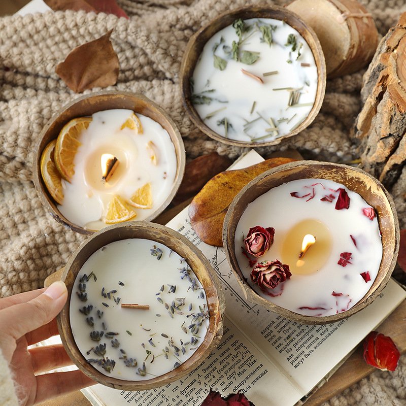Custom Dried Flower Coconut Bowl Scented Candle