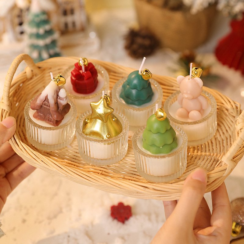 Custom Mini Glass Jar Christmas Tree Bear Scented Candle
