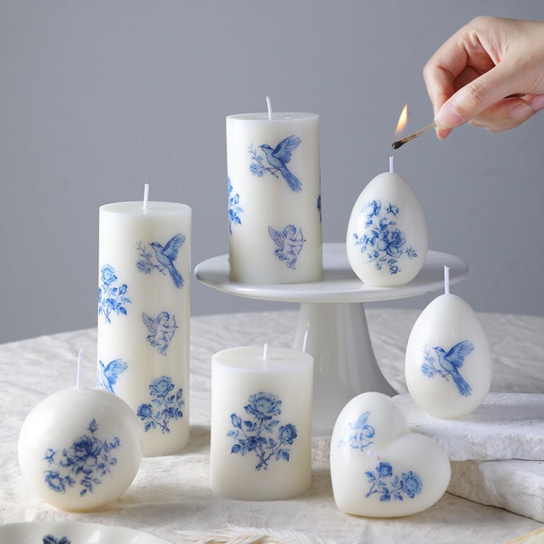 Custom Blue and White Porcelain Pillar Candle